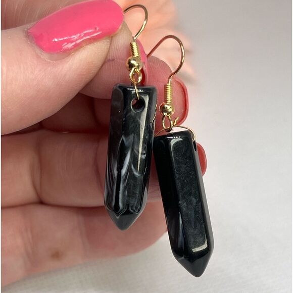 Bohemian Quartz Earrings – Raw Hexagonal Stone Charm - Picture 1 of 5